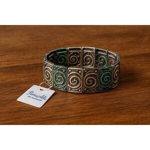 Periwinkle by Barlow Patina Silver Bronze Swirl Stretch Bracelet Boho Tribal Chi